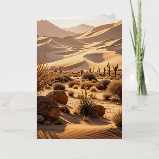 Desert landscape at sunset foil greeting card (Front)