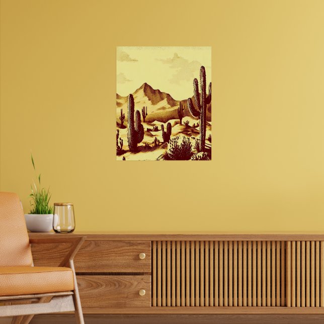  Desert landscape, cactus, sunrise, vintage Poster (Living Room 2)