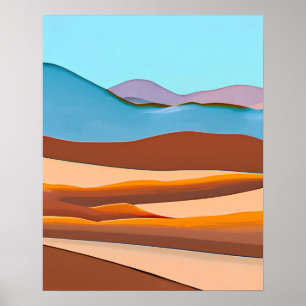 Desert Landscape in Rust Orange and Aqua Poster
