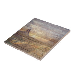 Desert Landscape Monument Valley And Cloudy Sky Ceramic Tile
