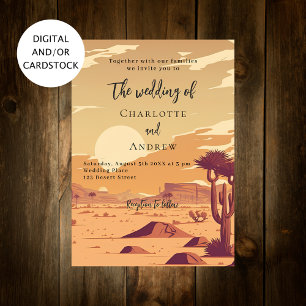 Desert landscape retro terracotta wedding invitation
