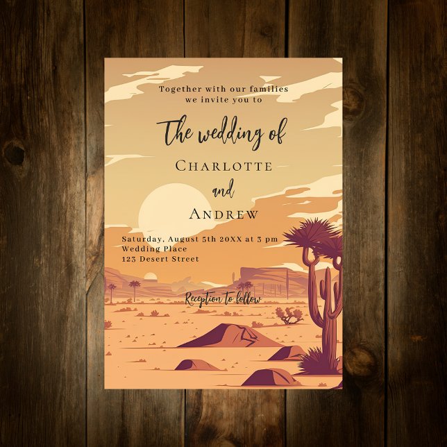 Desert landscape retro terracotta wedding invitation postcard (Creator Uploaded)