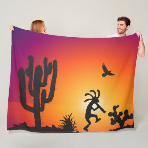 Desert Landscape Silhouette Kokopelli Fleece Blanket