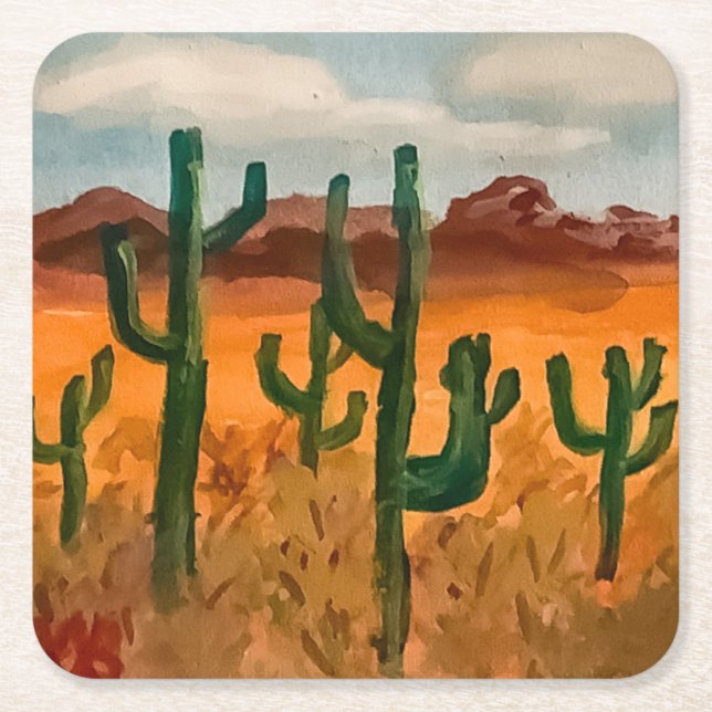 Desert Landscape Square Paper Coaster (Front)