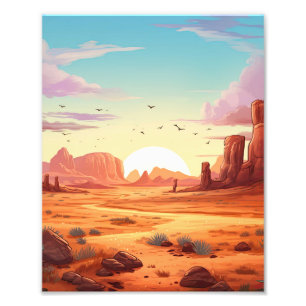 Desert Landscape With Cactus Scene  Photo Print