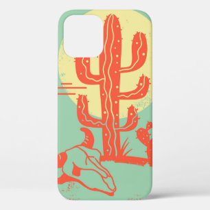 Desert landscape with Cactuses and cow skull. Vint iPhone 12 Case