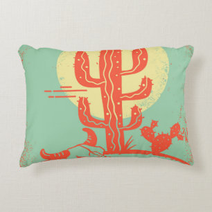 Desert landscape with Cactuses and cow skull. Vint Decorative Cushion