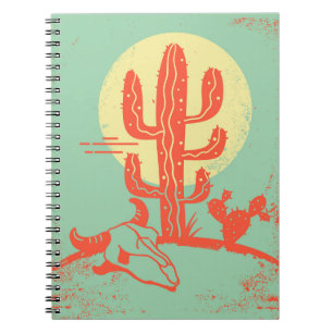Desert landscape with Cactuses and cow skull. Vint Notebook