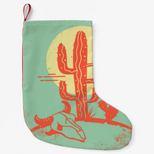 Desert landscape with Cactuses and cow skull. Vint Small Christmas Stocking