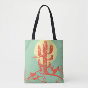 Desert landscape with Cactuses and cow skull. Vint Tote Bag