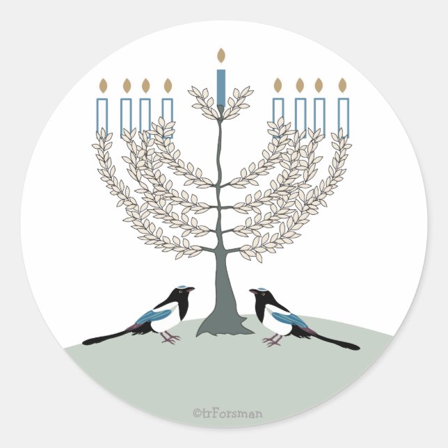 DESERT LIFE Hanukkah 2 Magpies/menorah Classic Round Sticker (Front)