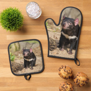 Desert Light – Tasmanian Devil Oven Mitt & Pot Holder Set