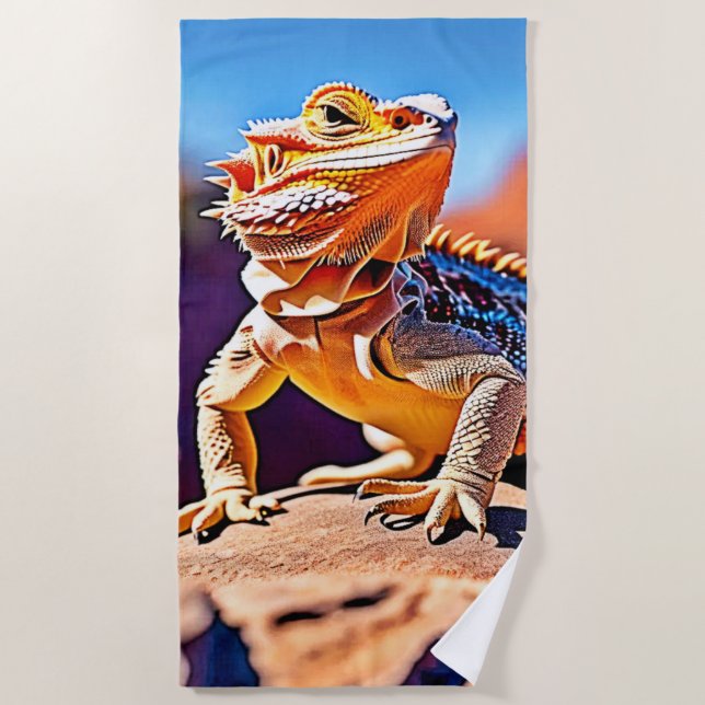 Desert Lizard Close-up Design Beach Towel (Front)