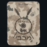 Desert Maccabee Shield And Spears Baby Blanket<br><div class="desc">A military brown "subdued" style depiction of a Maccabee's shield and two spears on a desert camo background. The shield is adorned by a lion and text reading "Yisrael" (Israel) in the Paleo-Hebrew alphabet. Modern Hebrew text reading "Maccabee" also appears. Add your own additional text. The Maccabees were Jewish rebels...</div>