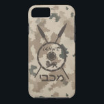 Desert Maccabee Shield And Spears iPhone 8/7 Case<br><div class="desc">A military brown "subdued" style depiction of a Maccabee&#39;s shield and two spears on a desert camo background. The shield is adorned by a lion and text reading "Yisrael" (Israel) in the Paleo-Hebrew alphabet. Hebrew text reading "Maccabee" also appears. The Maccabees were Jewish rebels who freed Judea from the yoke...</div>