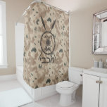 Desert Maccabee Shield And Spears Shower Curtain<br><div class="desc">A military brown "subdued" style depiction of a Maccabee's shield and two spears on a desert camo background. The shield is adorned by a lion and text reading "Yisrael" (Israel) in the Paleo-Hebrew alphabet. Modern Hebrew text reading "Maccabee" also appears. The Maccabees were Jewish rebels who freed Judea from the...</div>