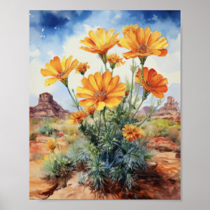 Desert Marigold Floral Arizona Watercolor Poster