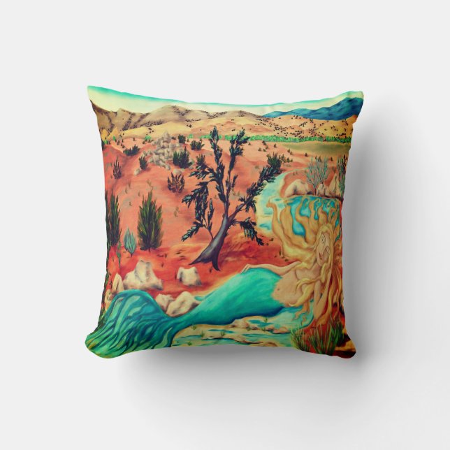 Desert Mermaid Throw Pillow (Front)