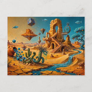 Desert Mirage Ochre Orange Teal Blue Announcement Postcard