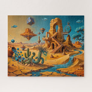 Desert Mirage Ochre Orange Teal Blue Jigsaw Puzzle