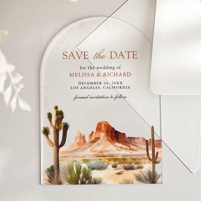 Desert Mountain Cactus Wedding Save the Date Acrylic Invitations (Creator Uploaded)