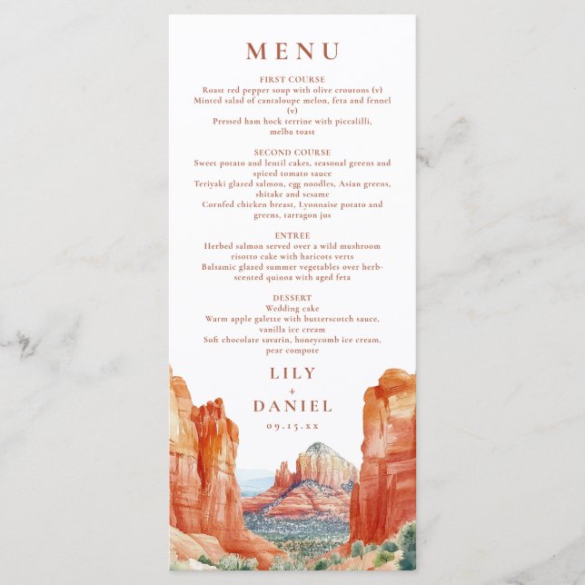 Desert Mountain Watercolor Destination Wedding Menu (Front)