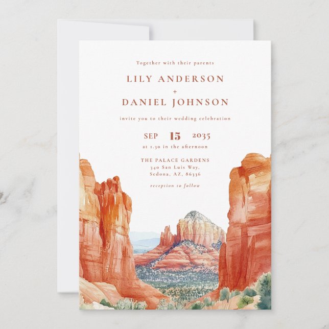 Desert Mountain Watercolor Elegant Wedding Invitation (Front)