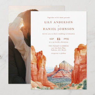 Desert Mountain Watercolor Photo Wedding Invitation