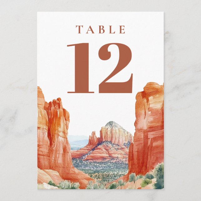 Desert Mountain Watercolor Table Number (Front)