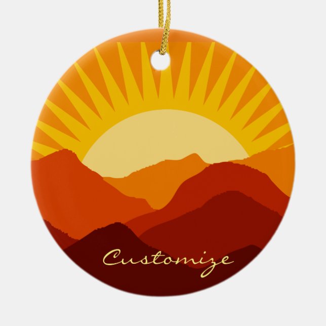 Desert Mountains Sunset Thunder_Cove Ceramic Ornament (Front)