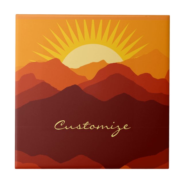 Desert Mountains Sunset Thunder_Cove Ceramic Tile (Front)