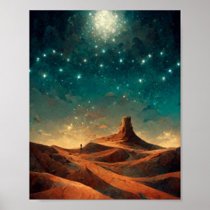 Desert Night Fantasy Landscape Sci-Fi Poster