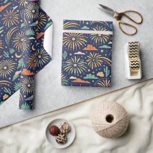Desert Night Fireworks Celebration Pattern Wrapping Paper