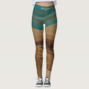 Desert Oasis Earthy Flow Turquoise Brown Modern Leggings