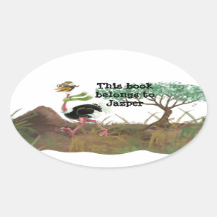 Desert Ostrich Runner Oval Sticker