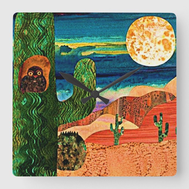Desert Owl Square Wall Clock (Front)