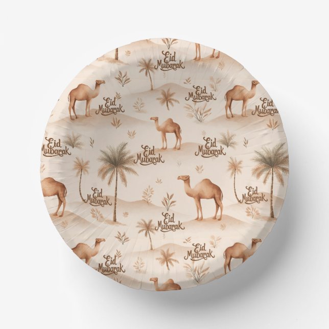 Desert Palms & Camels Paper Bowls – Brown Theme Paper Plate (Front)