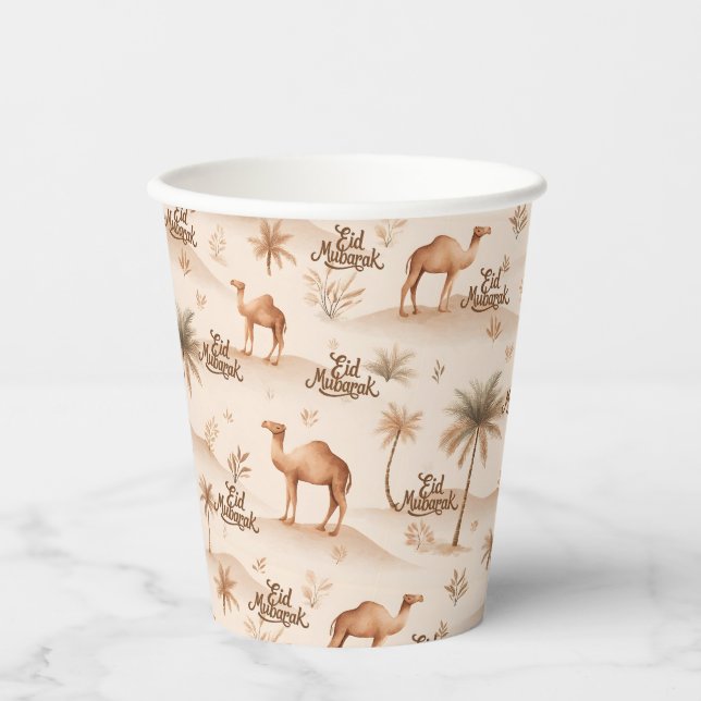 Desert Palms & Camels Paper Cups – Brown Theme (Front)