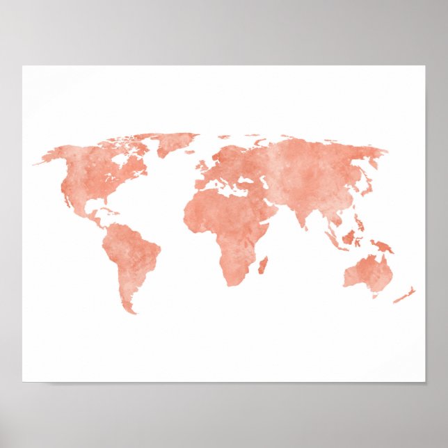 Desert Pink Watercolor World Map Poster (Front)