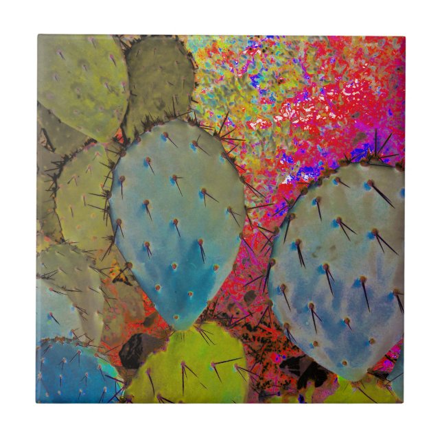 Desert Prickly Pear Cactus Abstract Ceramic Tile (Front)