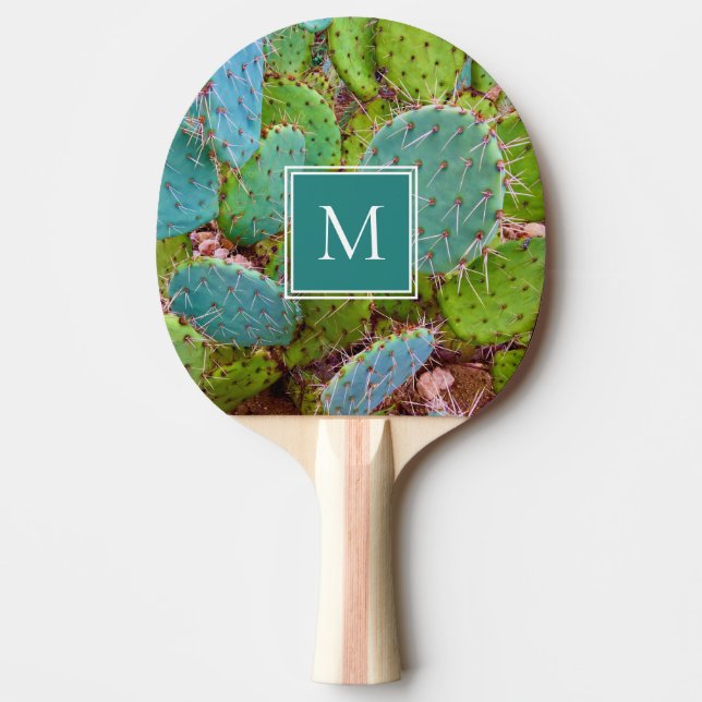 Desert Prickly Pear Cactus Bright Green Ping Pong Paddle (Front)