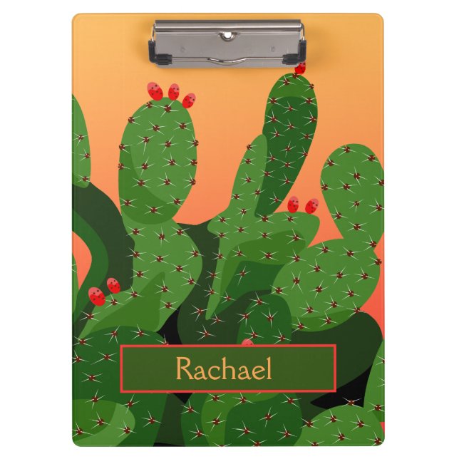 Desert Prickly Pear Cactus Sunset Personalised Clipboard (Front)