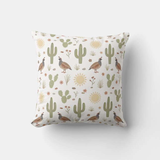 Desert Quail Soft Pastel Cactu Cushion (Front)