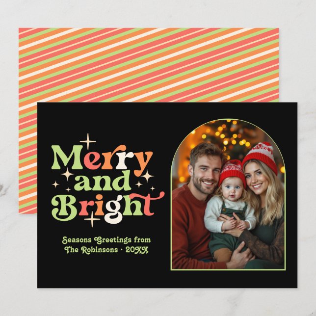 Desert Retro Modern Retro Christmas Family Photo Holiday Card (Front/Back)