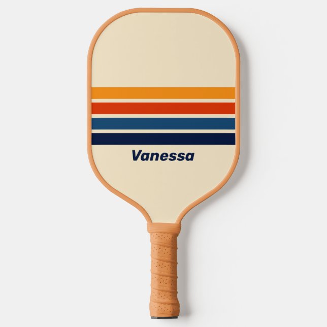 Desert Retro Rainbow Across Striping with Name Pickleball Paddle (Front)