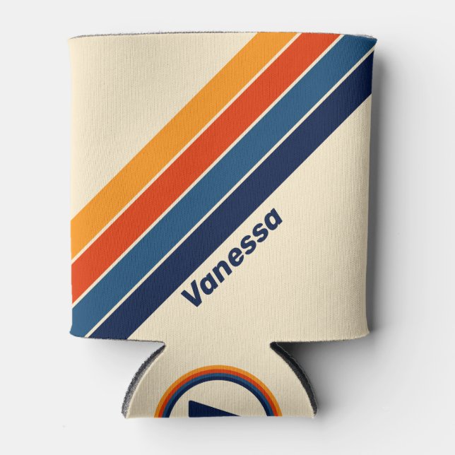 Desert Retro Rainbow Striped with Name Can Cooler (Front)