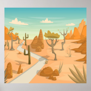 Desert Road Landscape: Cartoon Vintage. Poster