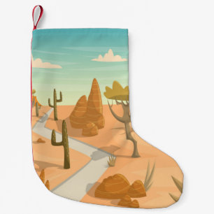 Desert Road Landscape: Cartoon Vintage. Small Christmas Stocking