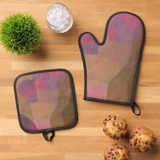 Desert Rose Arches – Warm Abstract Geometry Oven Mitt & Pot Holder Set (Top Down)