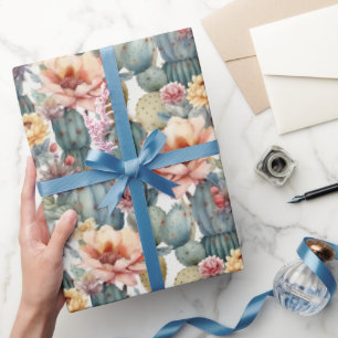 Desert rose cactus flower fall colours wrapping paper